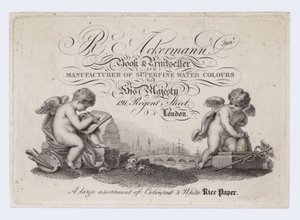 R Ackermann Junior Book and Printseller, trade card by English School