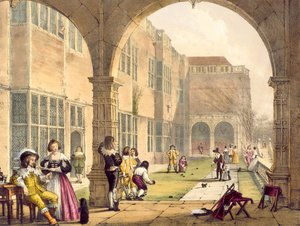 Bowls on the Terrace at Bramshill in 1600, from Architecture of the Middle Ages by Joseph Nash, Published in 1838