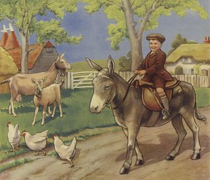 Boy Riding a Donkey in the English Countryside by English School