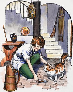 Boy with cat by English School