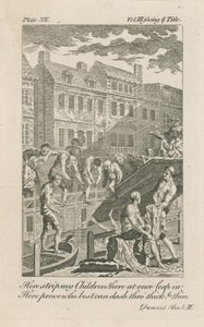 Boys bathing in the Fleet Ditch by Bridewell Bridge in 1728 by English School