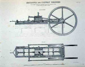 Britannia and Conway Bridges: Steam Engine Working the Hydraulic Presses for Raising the Tubes, by Messrs Easton and Amos of London by English School