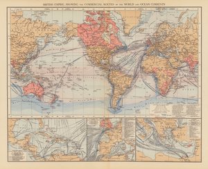 British Empire, Showing the Commercial Routes of the World and Ocean Currents by English School