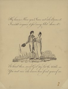 Valentine card with an image of a man and woman walking arm in arm by English School
