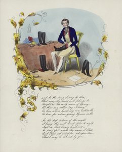 Valentine card with an image of a man repairing boots by English School
