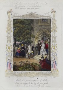 Valentine card with an image of a wedding party leaving a church by English School