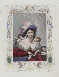Valentine card with an image of a woman surrounded by cherubs by English School