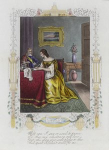 Valentine card with an image of a woman writing a letter at a desk by English School
