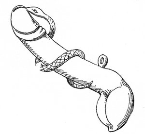 Bronze amulet depicting a phallus encircled by a serpent