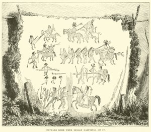 Buffalo robe with Indian paintings on it by English School