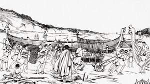 Building the ships for the Norman invasion of England by William the Conqueror