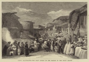 Cabul Illustrated, the Main Street in the Bazaar in the Fruit Season by English School