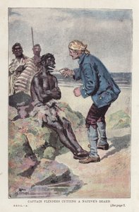 Captain Flinders cutting a Native