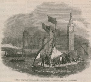 Captain Urquhart Experimenting with His Life-Preserving Raft on the Thames by English School