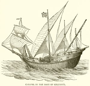 Caravel in the Days of Columbus by English School