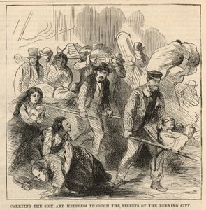Carrying the Sick and Helpless Through the Streets of the Burning City by English School