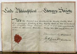 Certificate of Honorary Membership for Sir Humphry Davy to the Leeds Philosophical and Literary Society, 5th December 1823 by English School