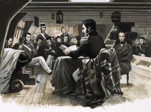 Charles Darwin Sails Towards the Galapagos Islands by English School