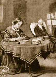 Charlotte Bronte working on Jane Eyre by English School