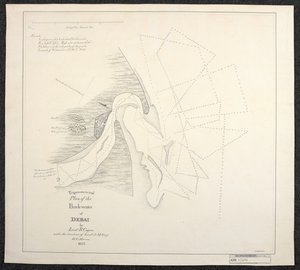 Chart of Dubai in 1822 by marine surveyors of the English East India Company, entitled Trigonometrical Plan of the Back-water of Debai by Lieut. R. Cogan under the direction of Lieut. J. M. Guy, H. C. Marine