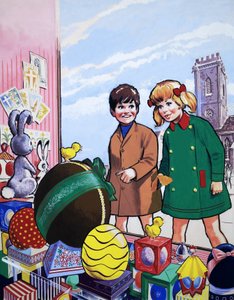 Children admiring an Easter display by English School