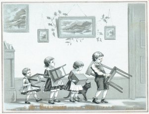 Children Carrying Chair and Stools by English School