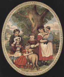 Children looking after their pet lamb by English School