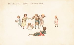 Children playing blind mans buff by English School