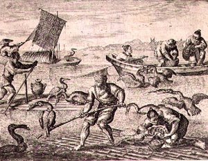Chinese Fishermen using Cormorants to Catch Fish by English School