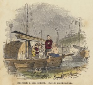 Chinese River-Scene, Child Overboard by English School