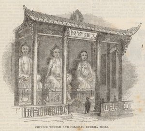 Chinese Temple and Colossal Buddha Idols by English School