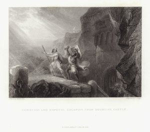 Christian and Hopeful Escaping from Doubtful Castle by English School