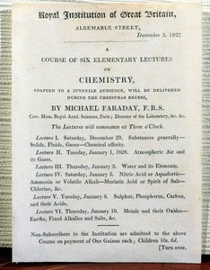 Christmas Handbill for Six Elementary Lectures on Chemistry by Michael Faraday 3 December 1827 by English School