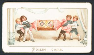 Christmas card with children pulling a cracker by English School