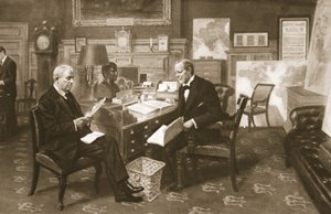 Churchill and Fisher at work: the First Lord in his room at the Admiralty with the First Sea Lord, from The Illustrated War News, 1915