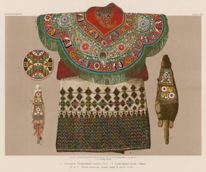 Circassian Embroidered Saddle-Cloth; Embroidered Dress, Greece; North American Indian bead and straw work by English School