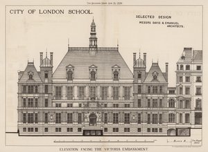 City of London School; Elevation Facing the Victoria Embankment by English School