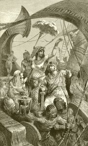 Cleopatra at the Battle of Actium by English School