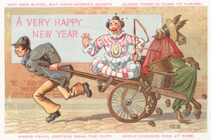 Clown and Donkey being pulled in cart by English School