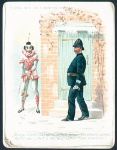 Clown waiting for Policeman with Goose by English School