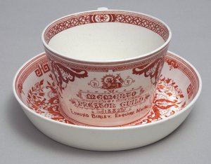 Commemorative Teacup and Saucer Reading A Memento of Preston Guild 1882, Minton, England, c.1882 by English School