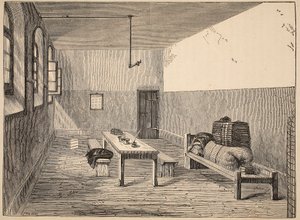 Condemned Cell, Newgate, illustration from The Criminal Prisons of London and Scenes from Prison Life by Henry Mayhew and John Binny, pub. 1862 by English School