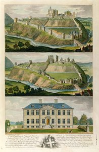 Corfe Castle in its original state, as a ruin, and Kingston Hall, seat of Henry Bankes
