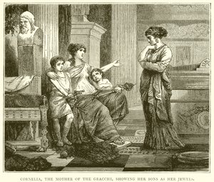 Cornelia, the Mother of the Gracchi, showing her Sons as her Jewels by English School