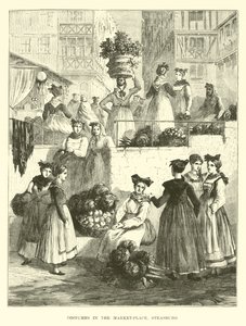 Costumes in the market-place, Strasburg by English School