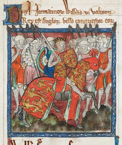 William the Conqueror riding with his soldiers, Liber Legum Antiquorum Regum by English School