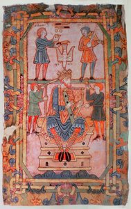 David Playing His Harp (from the Tiberius Psalter, Winchester, c.1050) by English School
