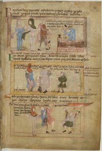 Lamech and his two wives and his son, Tubalcain, the blacksmith, at work by English School