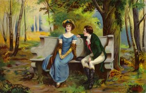 Couple sitting on a loveseat by English School