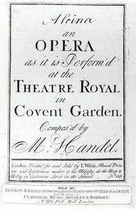 Cover of Sheet Music for Alcina, an Opera by Handel, published in 1735 by English School